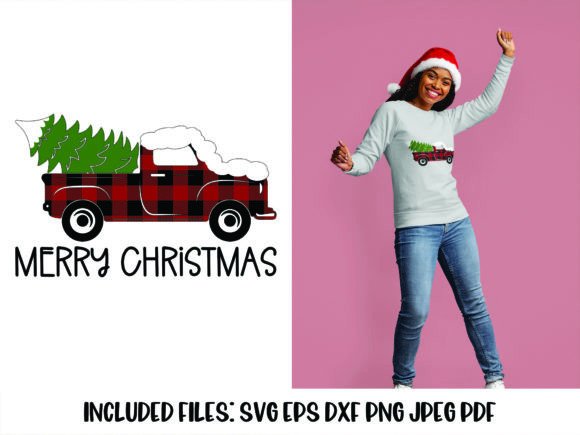 Buffalo Plaid Truck Graphics for Editorial Christmas Illustrations