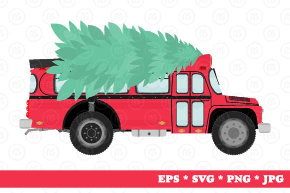 Cartoon Christmas Tree Bus Graphics for Brand Illustrations